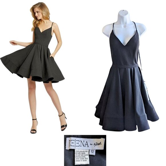 NWT IEENA for MAC DUGGAL Black Low Back ALine Party Dress Structured 48775 Sz 12 - Picture 1 of 9